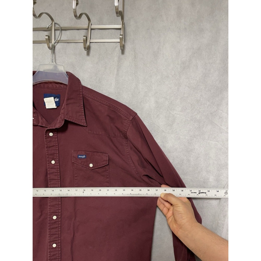 VTG Wrangler Shirt Men 2XL Burgundy Heavy Twill Button Up Cowboy Cut Work Casual - Picture 3 of 8